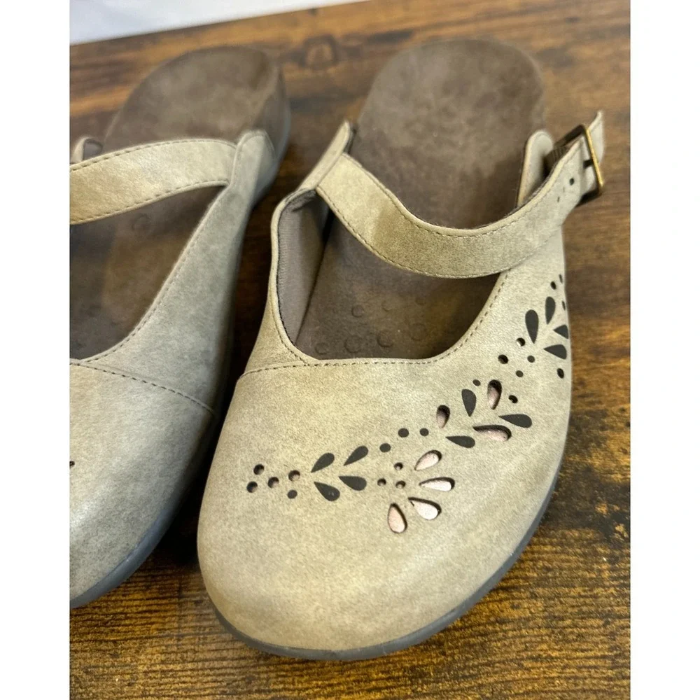 Vionic Rest Midway Mary Jane Mules Taupe Laser Cut Floral Orthotic Shoes Size8 - Picture 6 of 14
